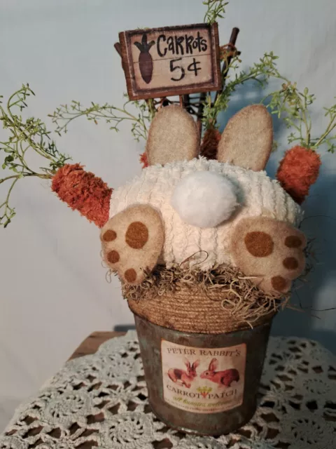 Handmade Spring Easter Chenille Bunny Carrot Arrangement Centerpiece Bucket NEW 2