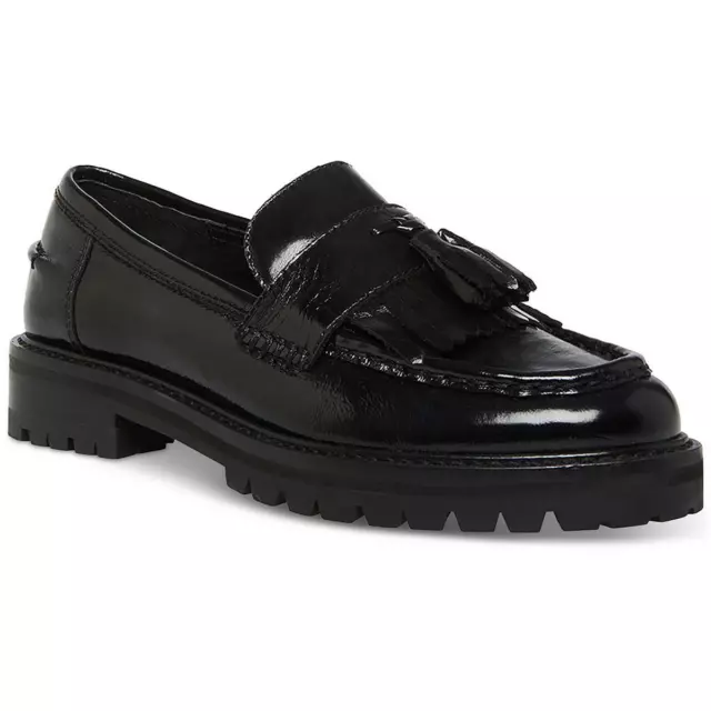 STEVE MADDEN WOMENS Minka Black Leather Loafers Shoes 6.5 Medium (B,M ...