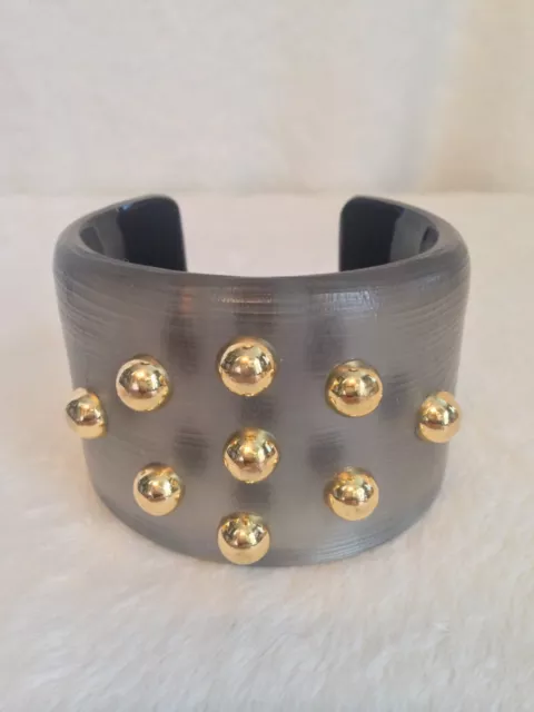 ALEXIS BITTAR Warm Gray Taupe LUCITE "Gold Stud" CUFF Bracelet