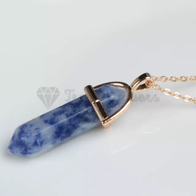 Crystal Hexagonal Healing Point Blue Howlite Prism Cut Pendant Necklace Jewelry 3