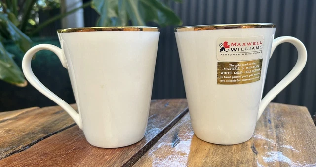 Maxwell Williams White Gold Coffee Mugs, Unused, Set of Two