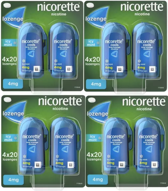 Nicorette Cools 4mg Lozenge ICY MINT 4X20 Lozenges - Free Shipping Pack of 4