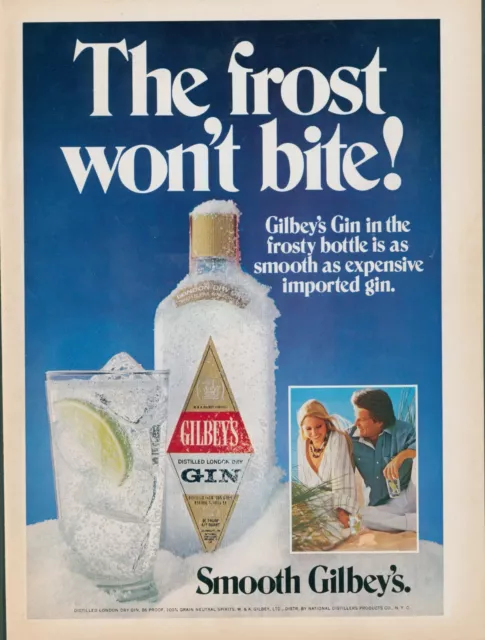 1976 Gilbeys Gin Frost Wont Bite Ice Frosty Bottle Glass Lime Vtg Print Ad SI13