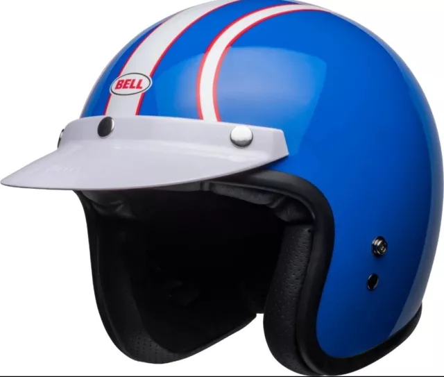 Bell Custom 500 3/4 Open Face Motorcycle Helmet Six Day Steve McQueen Blue MD