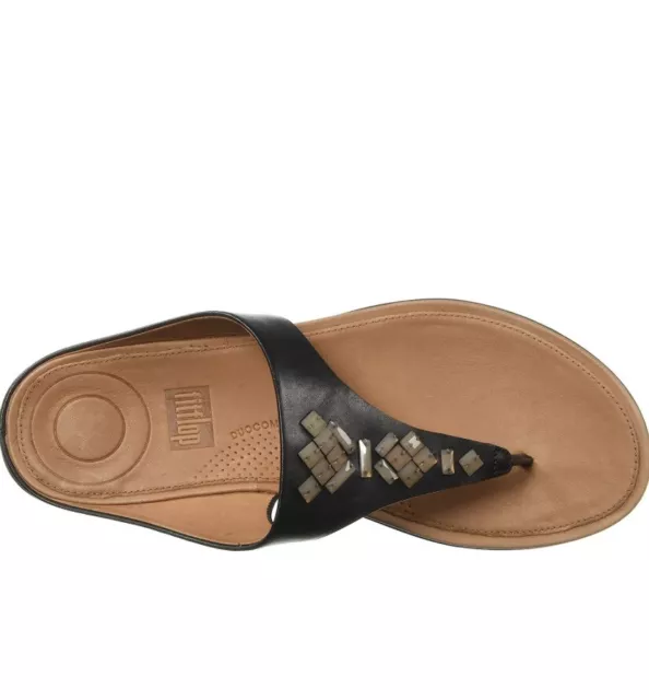 Fitflop Uk Size 6.5 Black Banda Leather Toe-Thong Sandals-Crystal Slide
