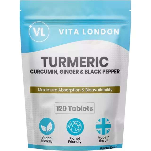 Turmeric Tablets 4000mg (Not Capsules) 120 Pack + Ginger, Black Pepper, Curcumin