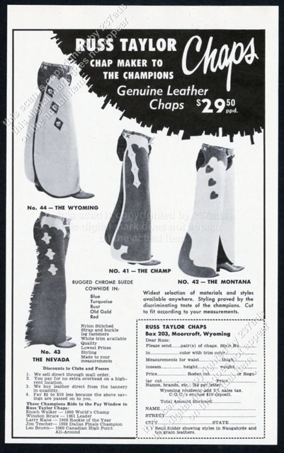 1961 Russ Taylor Chaps leather cowboy chaps 4 styles photo vintage print ad