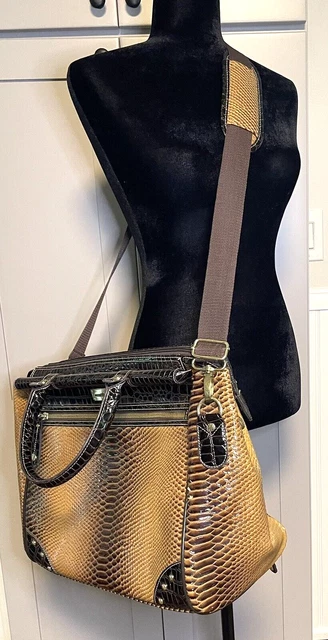 Samantha Brown Dowel Travel Bag Croc Embossed Brown Weekender Carry On Computer