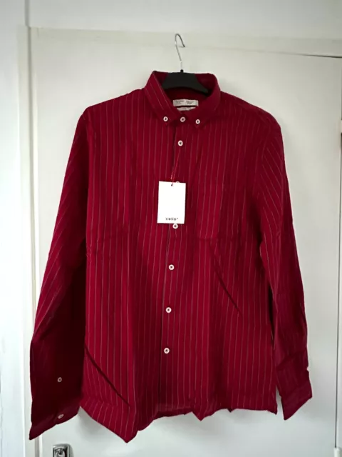 Chemise rouges manches longues à rayures homme Celio taille M - Etat neuf