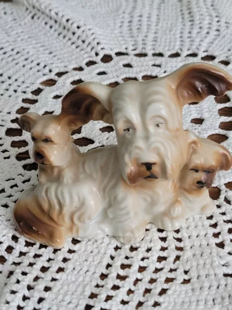 Vintage Skye Terrier dog with puppies figurine porcelain Japan