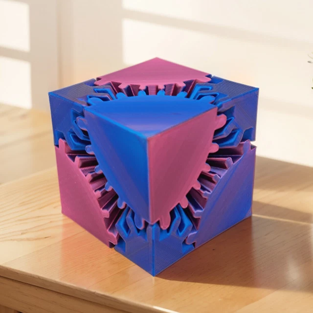 3D PRINTED GEAR Cube Stress Relief Desktop Innovative Decorative Model ...