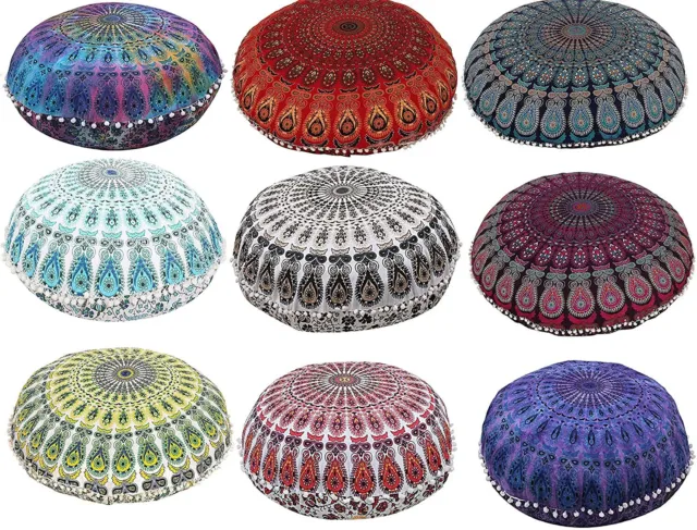 Large Mandala Floor Pillow Round Bohemian Meditation Cushion Cover Ottoman Pouf