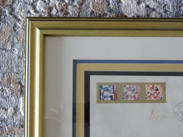 Framed personally Signed Yaacov Agam France Postage Stamp Cache MESSAGE OF PEACE 3