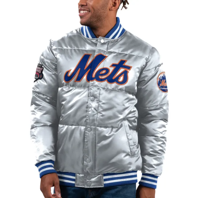 Men's Starter Silver New York Mets Bronx Satin Full-Snap Varsity Bomber Jacket