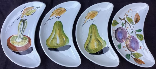 Set of 4 Vintage Italian Mancioli Hand-Painted Crescent Fruit Side Plates