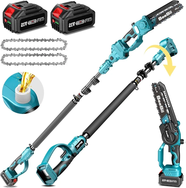 SEESII 2-in-1 Akku Stabkettensäge 4,87m, 2x4000mAh,Bürstenlos Gartenschneiden