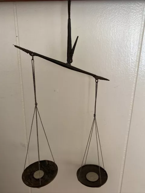 Antique Apothecary, Jewelers, Drug Store Balance Scale w/ Weights & Brass Cups