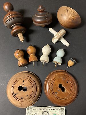 Mixed Lot of Antique Finials Turned Wood Furniture Pieces Bed Post
