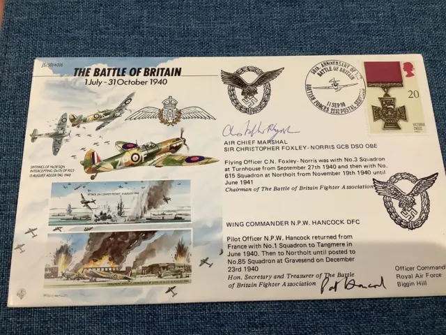 JS/50/40/6 WW2 RAF cover signed Battle of Britain pilots HANCOCK + FOXLEY-NORRIS