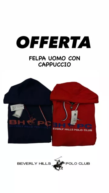 FELPA BEVERLY HILLS POLO CLUB Cotone LEGGERO PRIMAVERILE GARZATA Con Cappuccio
