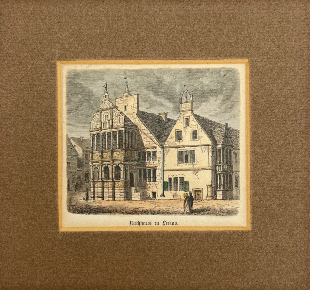 Antique Steel Engraving Print - The Town Hall of Lemgo - Germany - 19th Century