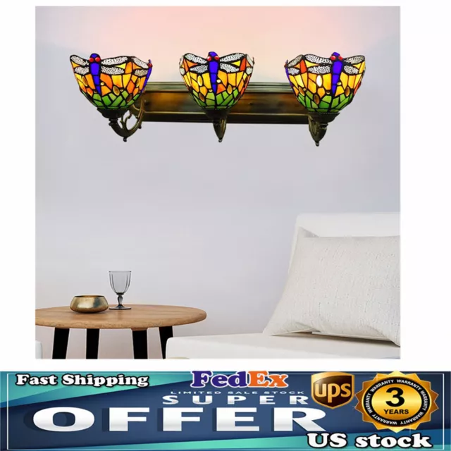 Wall Sconce Lamp Tiffany Vanity Light Fixtures 3-Light Stained Glass Lampshade