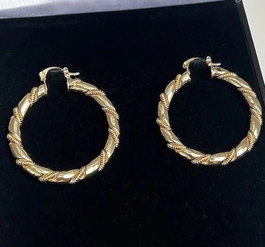 9ct Gold Filled Twisted Hoop Earrings With CZ Balls – 50mm Small Twist Hoops