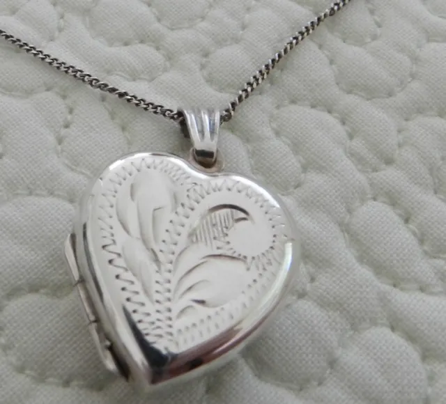 Vintage  Sterling Silver Heart Pendant, Hallmarked with Chain