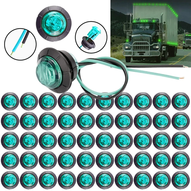 10-50PC 3/4" 12V Marker LIGHTS LED Bullet Green Truck Trailer RV Round Side Lamp