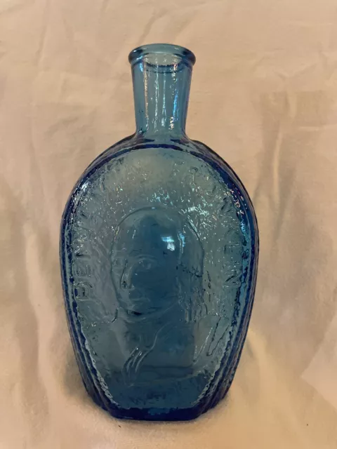 Vintage Wheaton Glass Bottle  Blue Ben Benjamin Franklin Decanter Millville NJ 