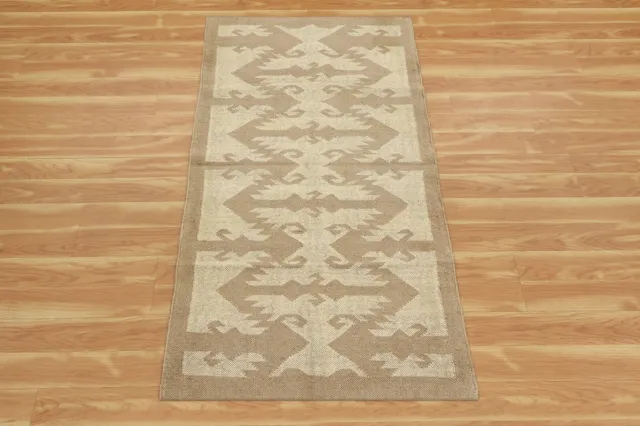 Lana Iuta Beige Kilim Vintage Tessuto a Mano Piatto Pavimento Area Tappeto 26 "×