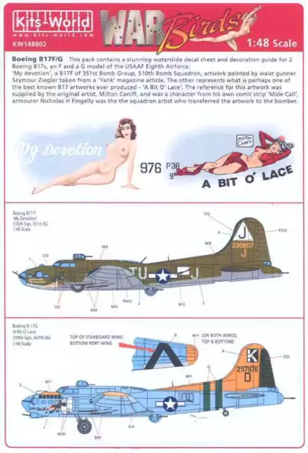 Kits World Decals 1/48 BOEING B-17 FLYING FORTRESS My Devotion & A Bit of Lace