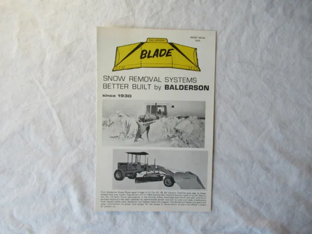 1975 Balderson Snow Removal Systems Brochure Original