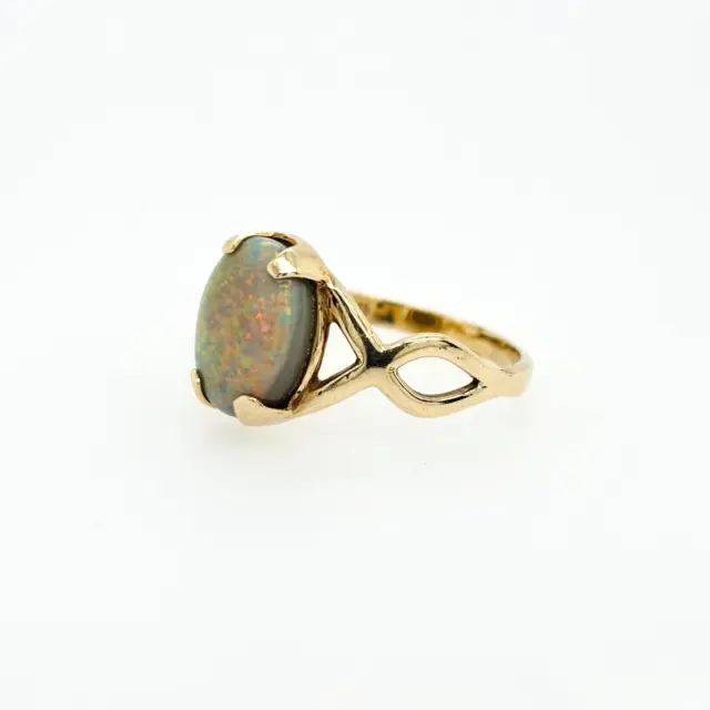 9ct Yellow Gold Semi Black Solid Opal Ring Size R1/2 Preloved VAL$2600 3