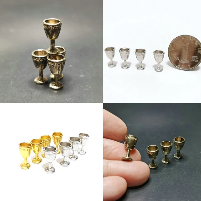 4 Stück Maßstab 1:12 Puppenhaus Miniatur Victoria Gold Wein Becher Küche Zubehör