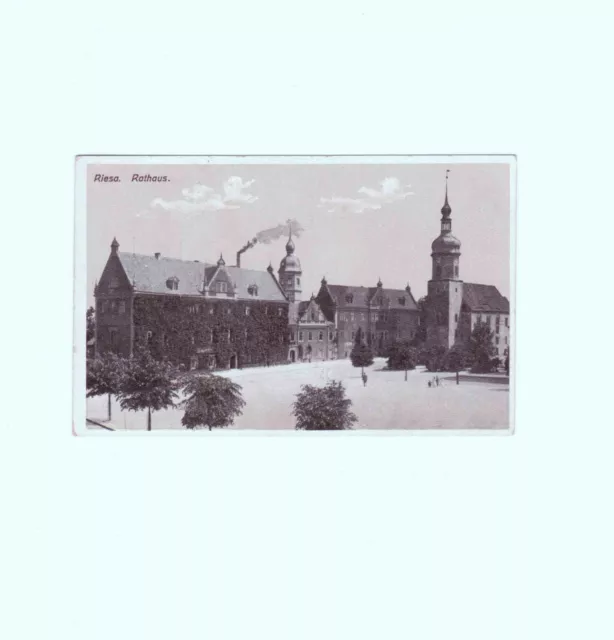 alte AK/PK Riesa Landkreis Meißen Sachsen Rathaus Kirche gelaufen 1916 Feldpost