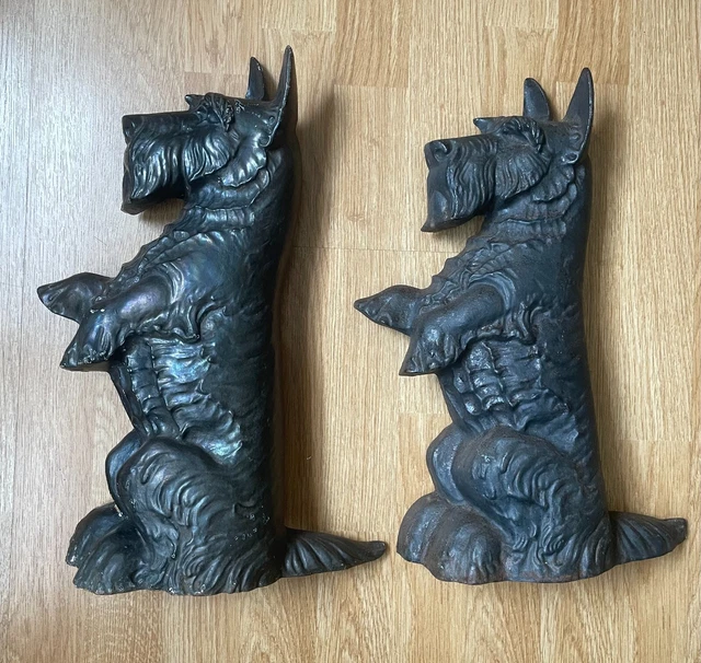 Vintage Cast Iron (2) Scottie Terrier Dog Door Stops 1 Original JM68 & 1 Replica