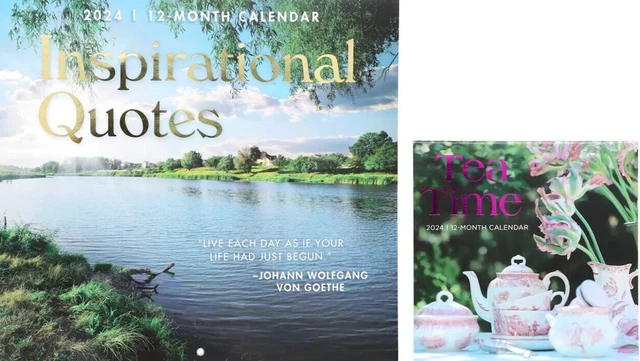 12 MONTH 2024 Wall Calendar Inspirational Quotes 22" X 12" Tea Time