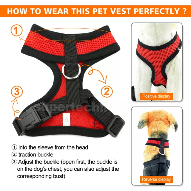 Adjustable Cat Puppy Soft Mesh Vest Dog Harness Braces&Car Seat Belt Leash Lead 3