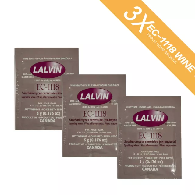 3 x Lalvin EC-1118 Wine Yeast 5g home brew