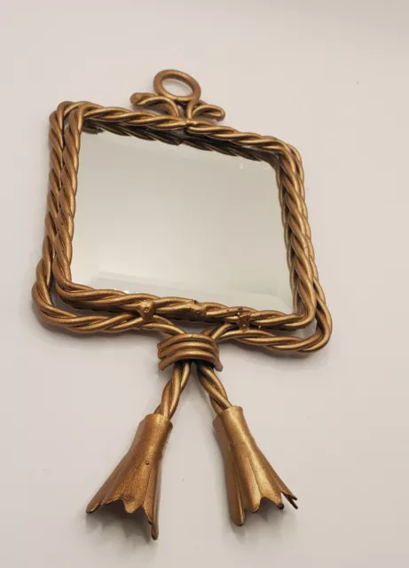 Vintage Twisted Rope Beveled Mirror Tassles  Homco Home Interior 9" x 5" METAL