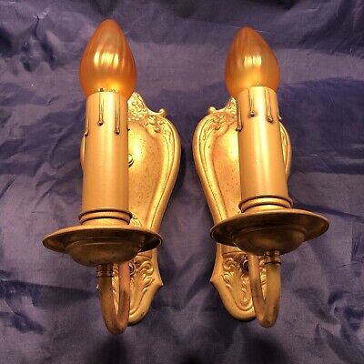 Pair of very decorative Victorian raw yellow brass sconces Nice! 55A