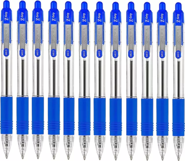 Z-Grip Ballpoint Pen, Retractable, Medium 1 Mm, Blue Ink, Clear Barrel, 12/Pack