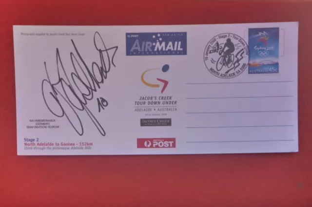 Cyclists Kai Hundertmarck Hand Signed 2000 Tour Down Under Postcard Olympic Gold