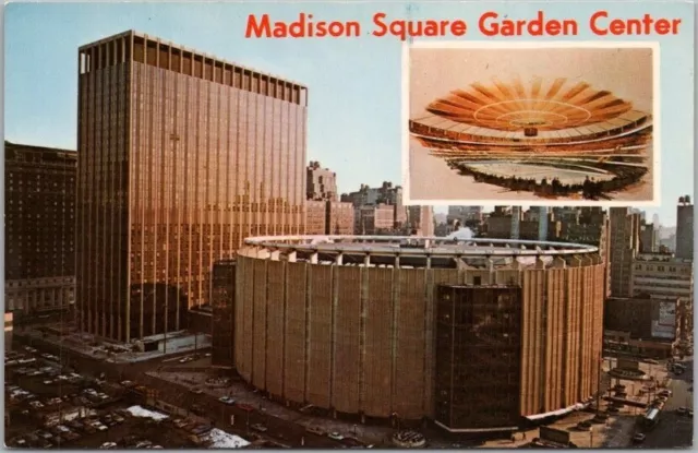 New York City Postcard MADISON SQUARE GARDEN Bird's Eye Street View c1969 Unused