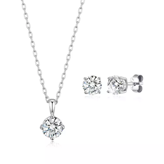 Sterling Silver April (Diamond) Birthstone Necklace & Earrings Set Created with