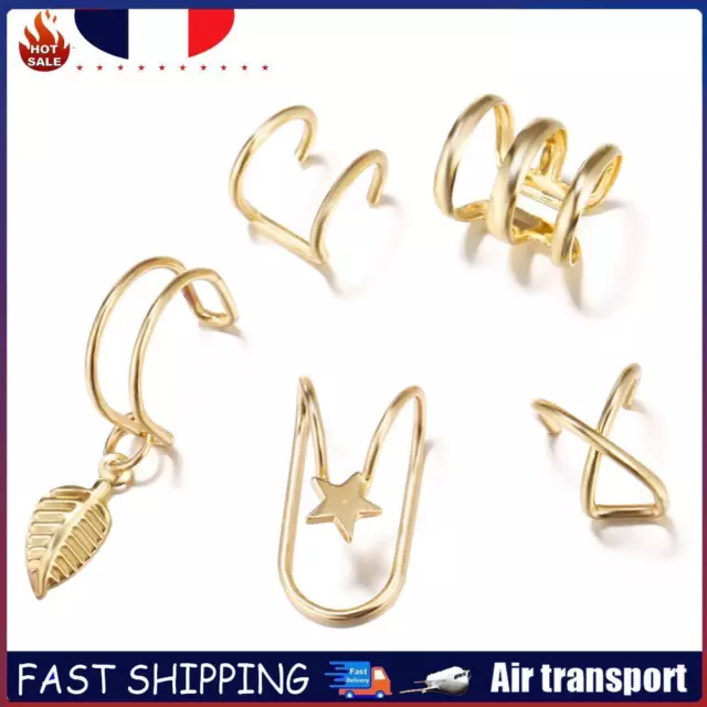 5pcs Fashion Women Ear Cuff Leave Cartilage No Piercing Earrings (Gold) FR