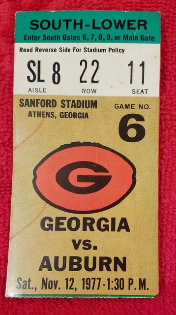 Auburn Tigers vs Georgia Bulldogs November 12,1977 Football Game Ticket Stub