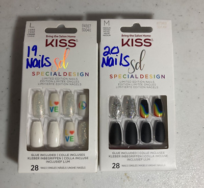Lote de 2 uñas no completas sin usar Kiss Special Design Pride pegamento en forma de ataúd