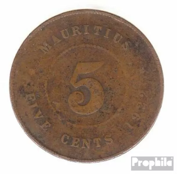 Mauritius KM-Nr. : 14 1922 sehr schön Bronze 1922 5 Cents George V.